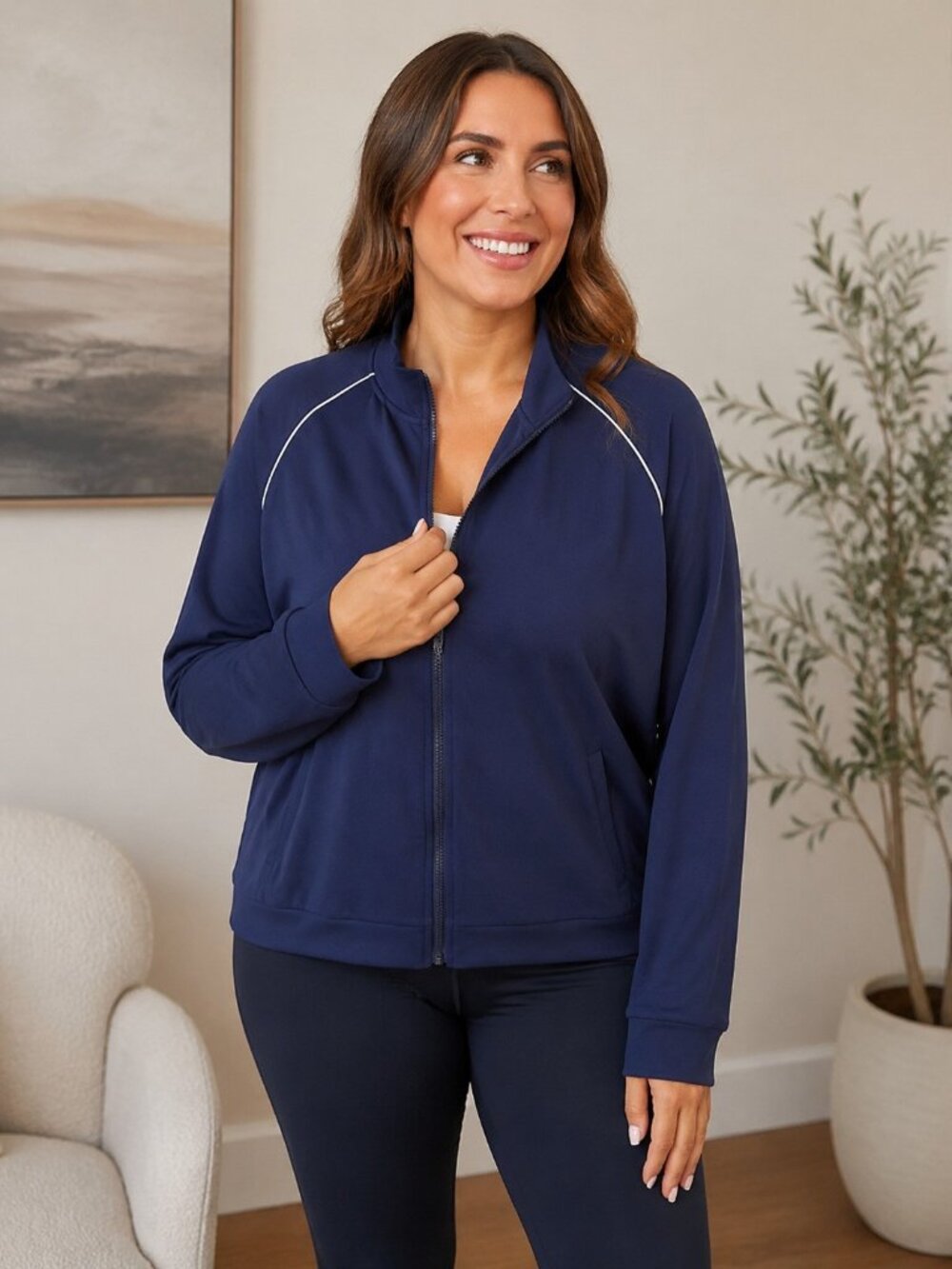 SPANX Sz 1X Track Jacket AirPique Travel Essentials Full Zip Navy Blue New NWT